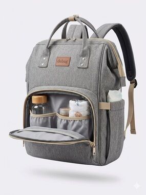 NWT DEBUG Baby Diaper Bag Backpack with Changing Station Gray Waterproof Large